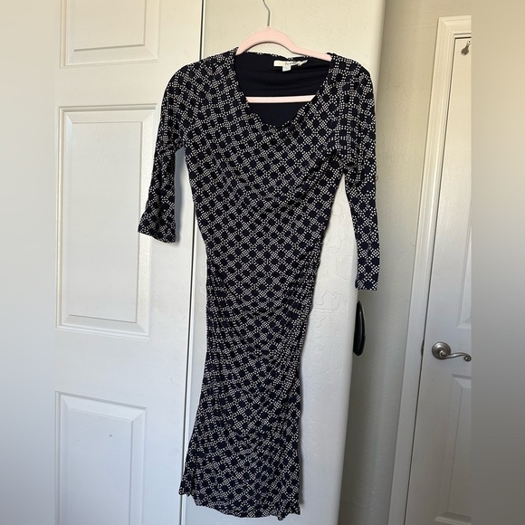 Boden Boatneck Ruched Sheath Dress Honeycomb Pattern Blue - Picture 8 of 10